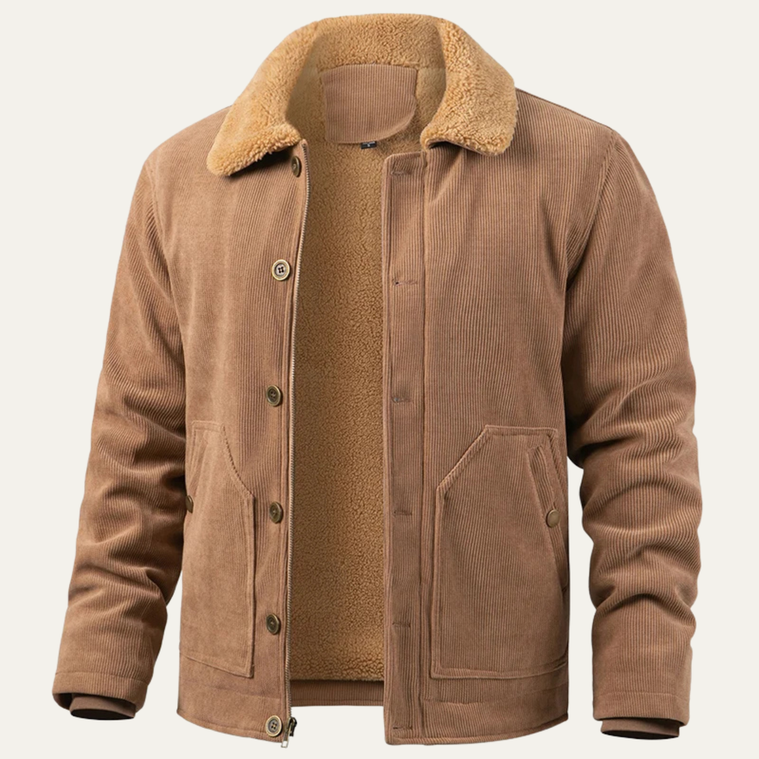 Mens Corduroy Sherpa Jacket Button-Up Winter Style