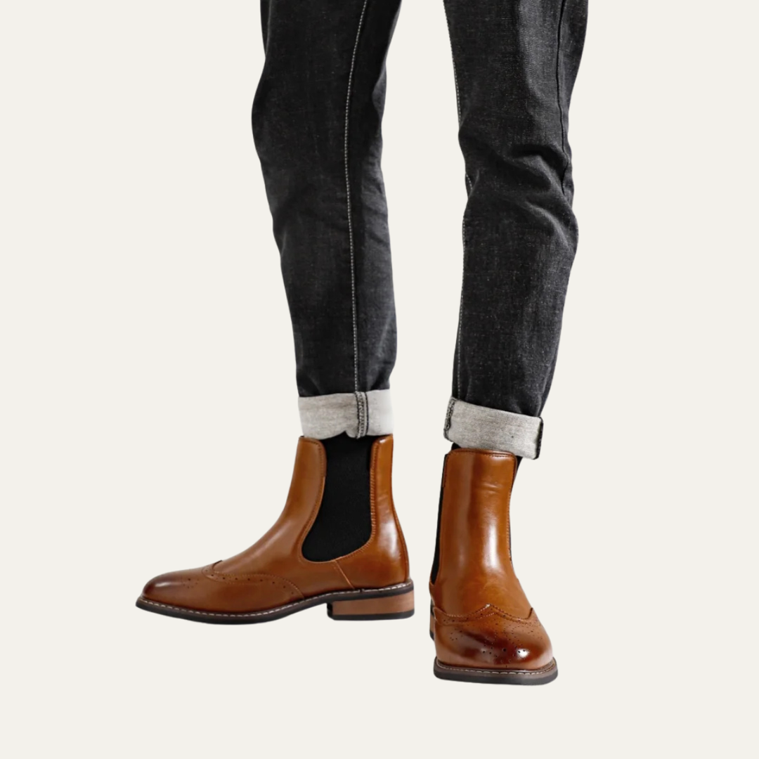 Mens Leather Chelsea Boots with Elastic Side Panels