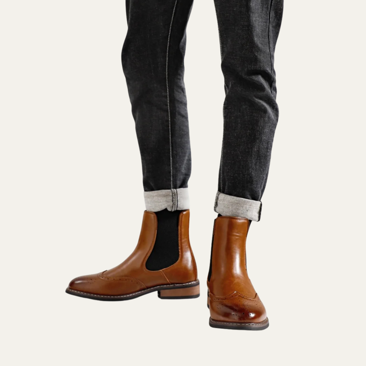 Mens Leather Chelsea Boots with Elastic Side Panels