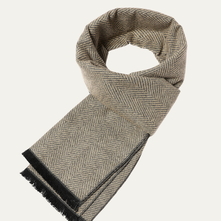 Mens Scarf Herringbone Texture Fringed Edges - BritishMode