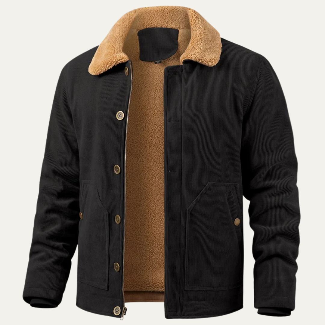Mens Corduroy Sherpa Jacket Button-Up Winter Style
