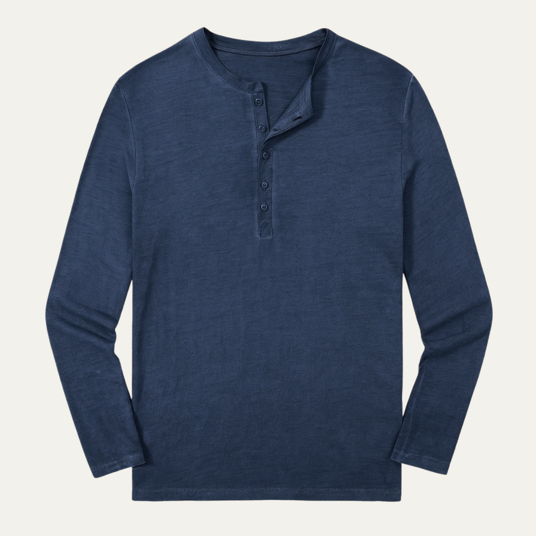 Mens Henley Shirt Long Sleeve Crewneck Cotton - BritishMode