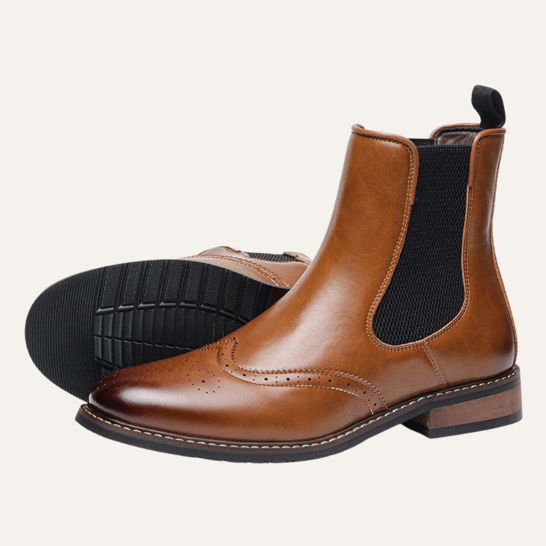 Mens Leather Chelsea Boots with Elastic Side Panels