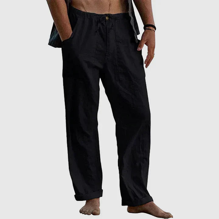 Mens Linen Pants Relaxed Fit Drawstring Waist