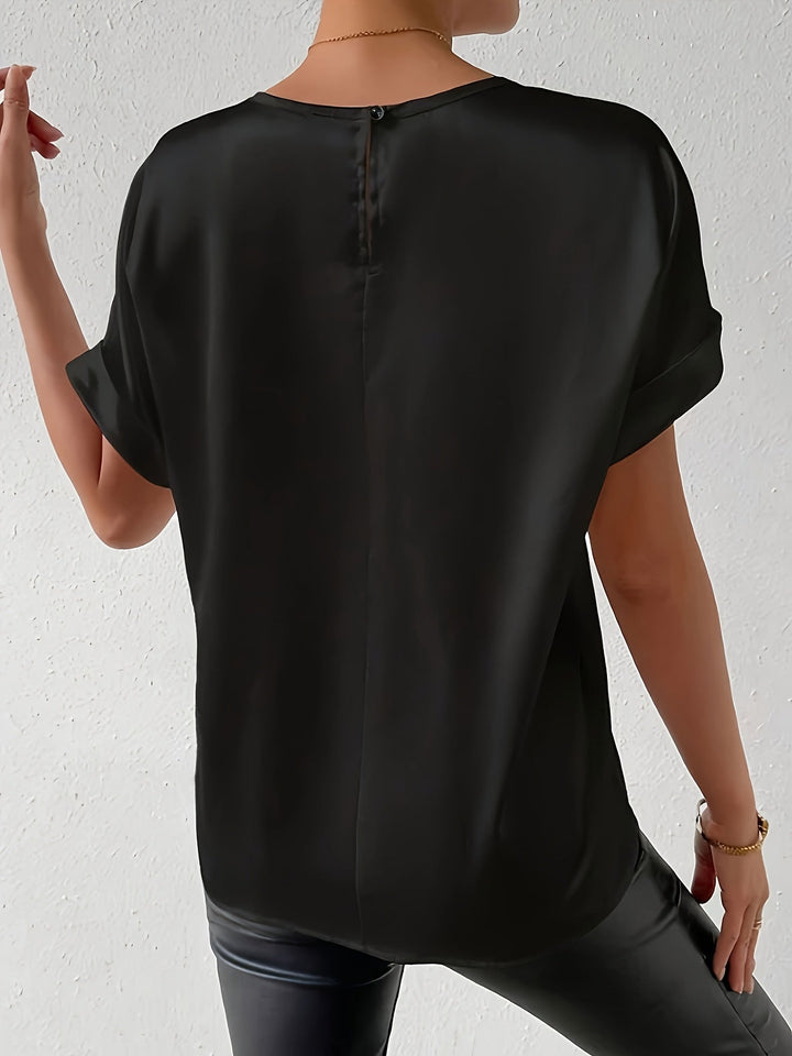 Womens Summer Blouse Linen-Like Fabric Loose Fit Elegant Style