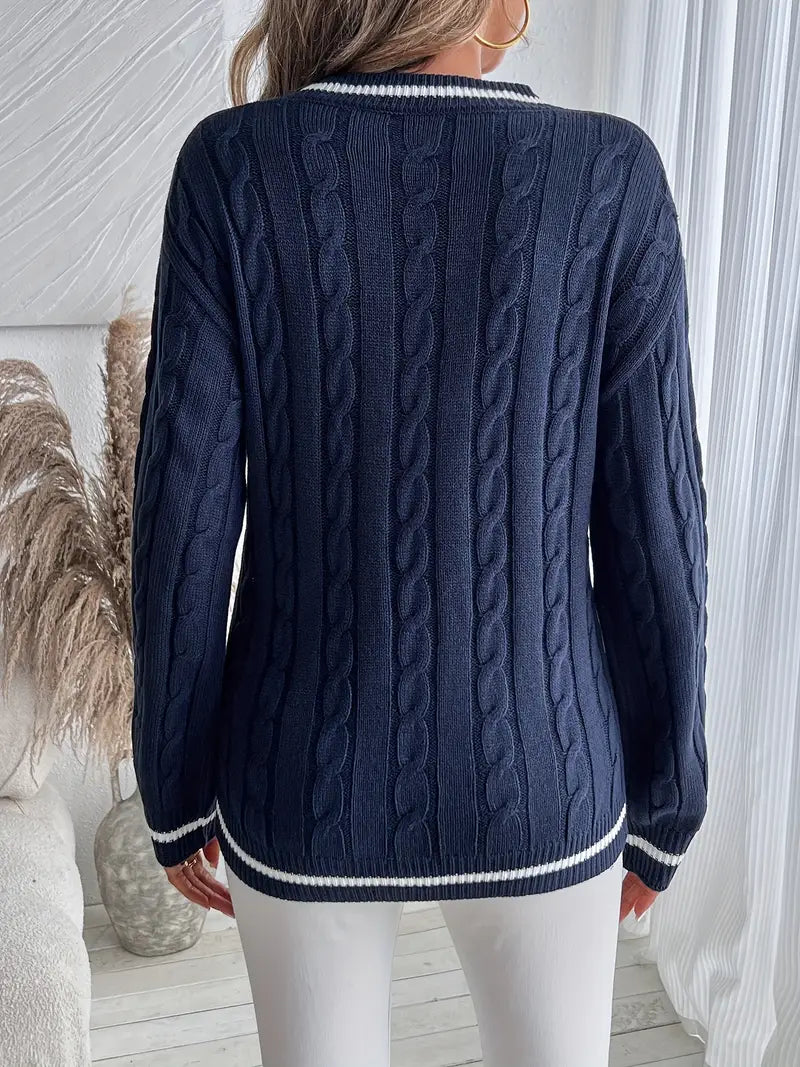 Womens V-Neck Knit Sweater Cozy Warm Fit