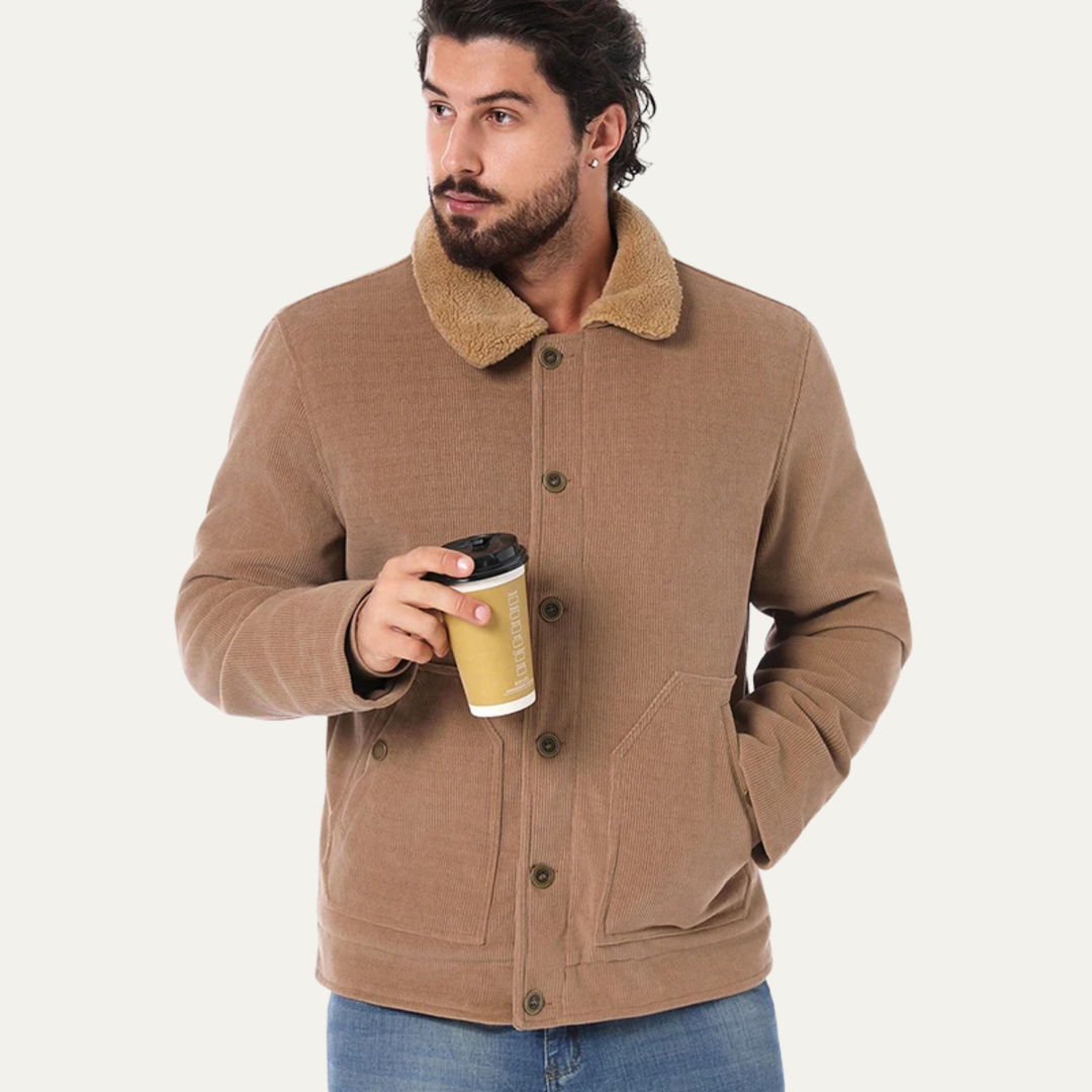 Mens Corduroy Sherpa Jacket Button-Up Winter Style