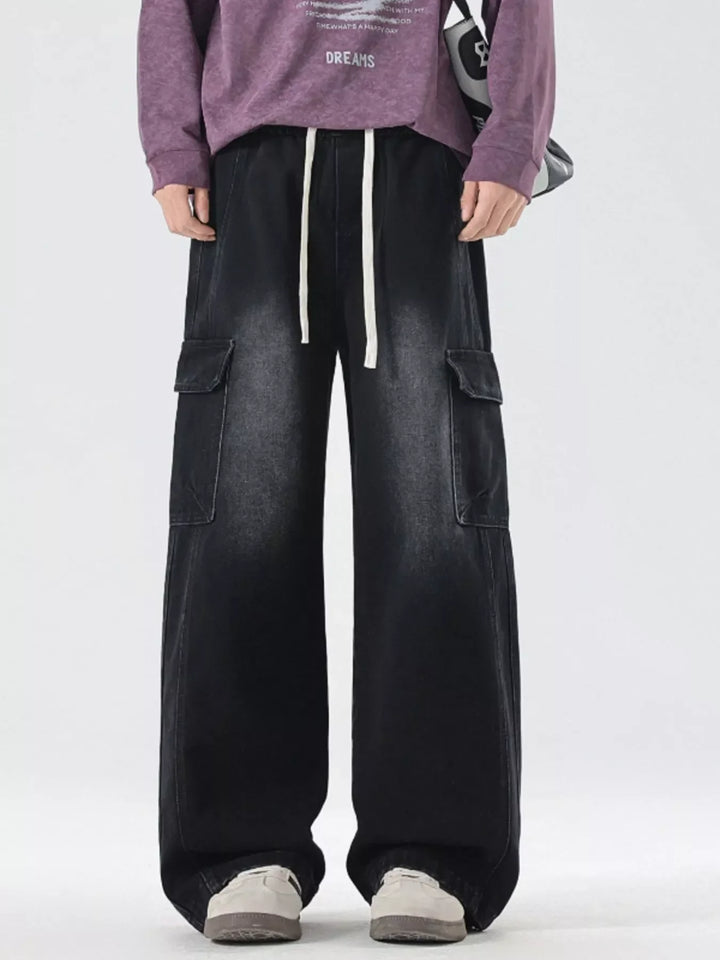 Mens Cargo Pants Relaxed Fit Elastic Waistband