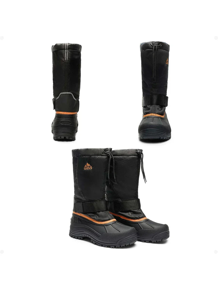 Mens Tall Winter Snow Boots with Strap and Drawstring Closure