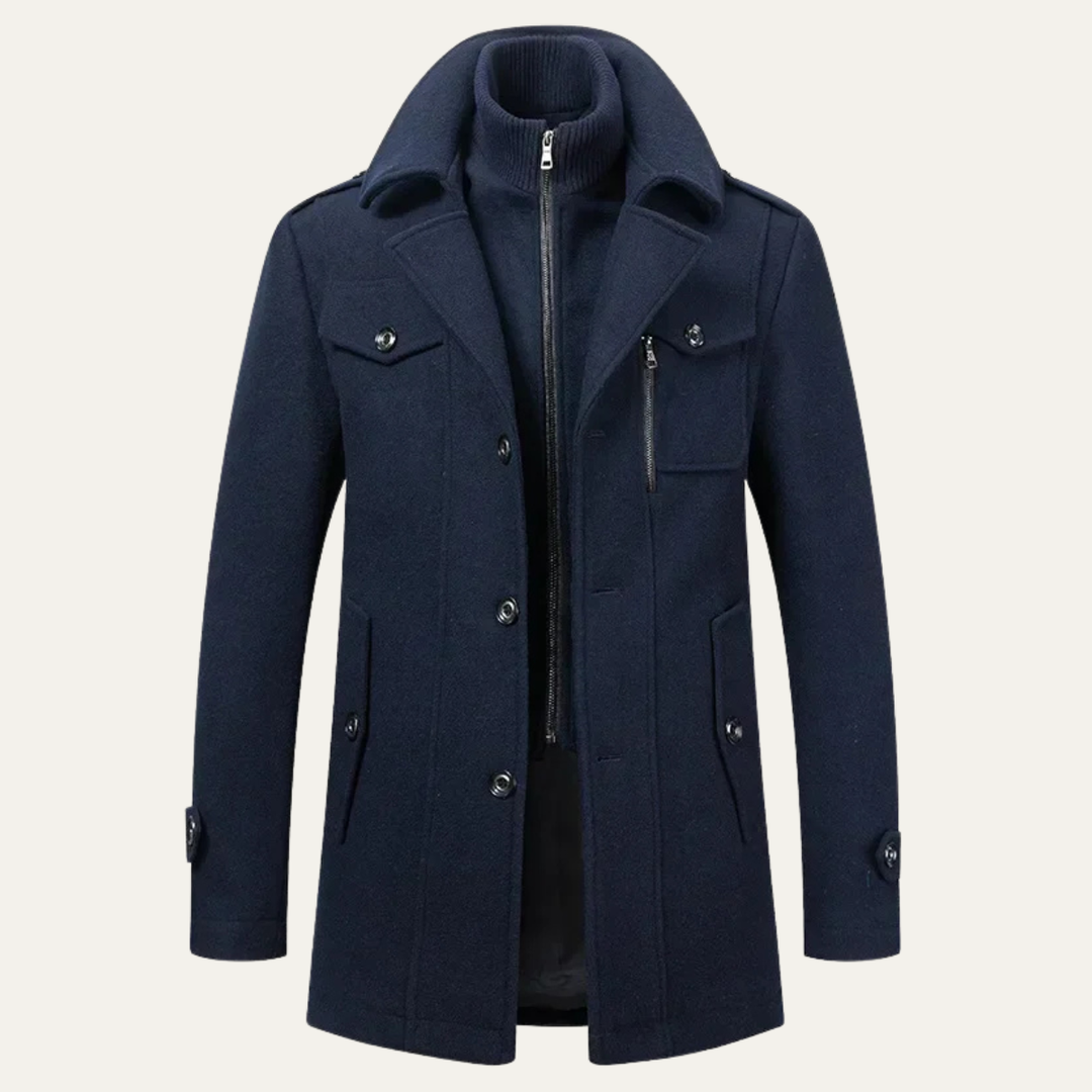 Mens Wool Blend Winter Coat Smart Lapel Classic Fit