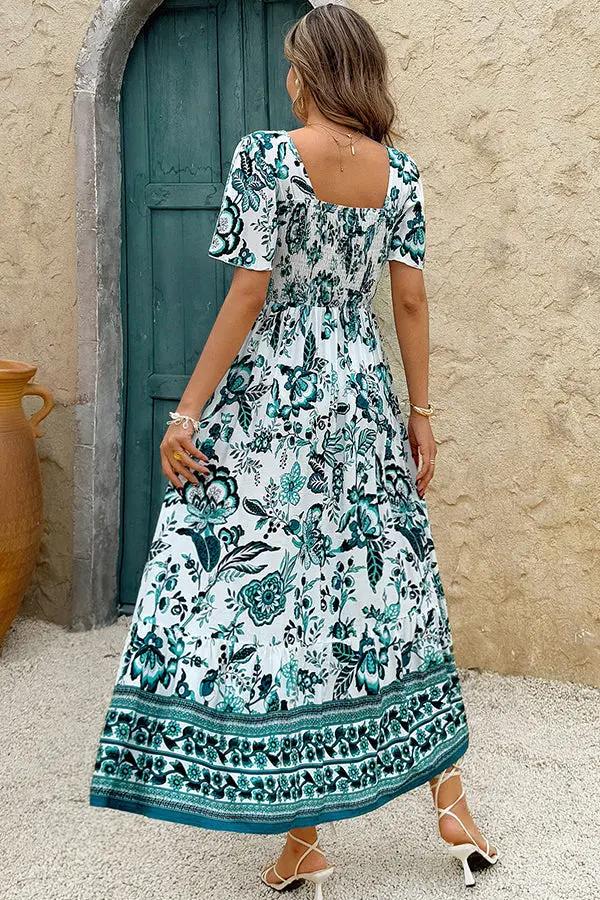 Womens Casual Dress Bohemian Print Short Sleeve