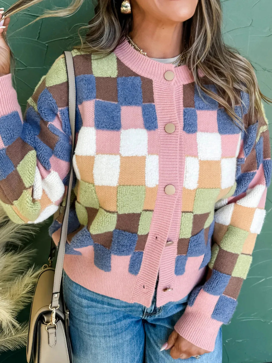 Womens Open Front Cardigan Plaid Pattern Relaxed Fit - BritishMode
