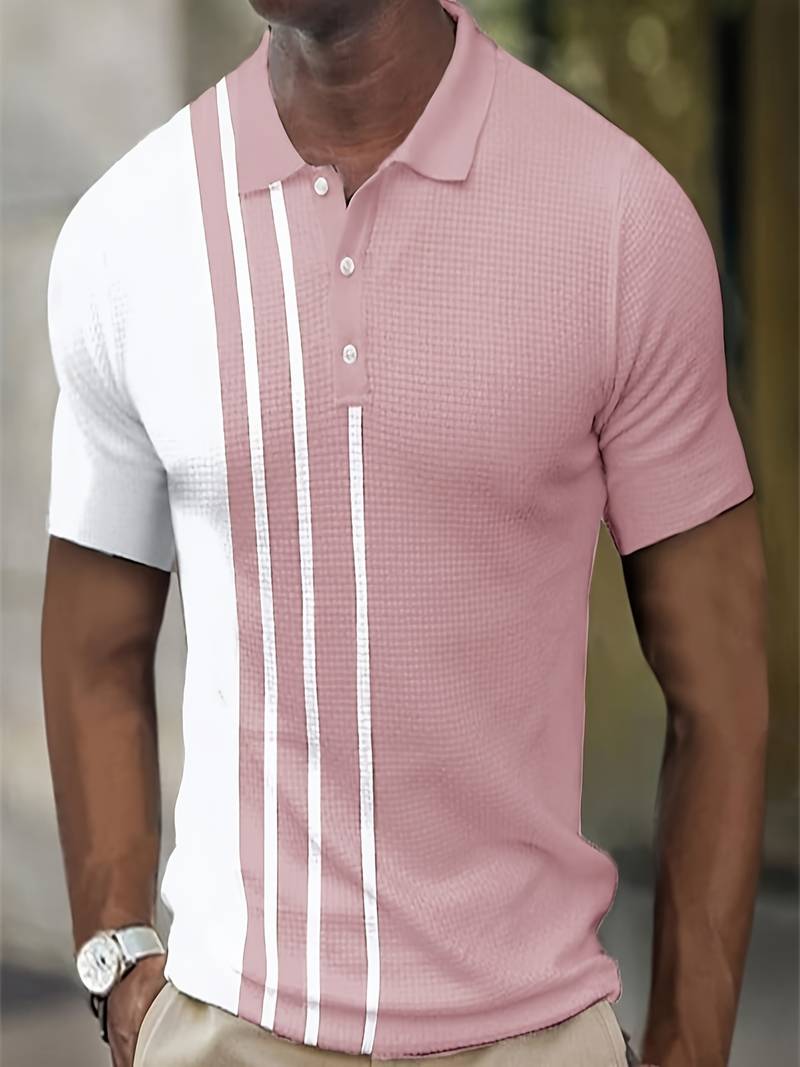 Mens Shirt Waffle Knit Stripe Pattern Relaxed Fit