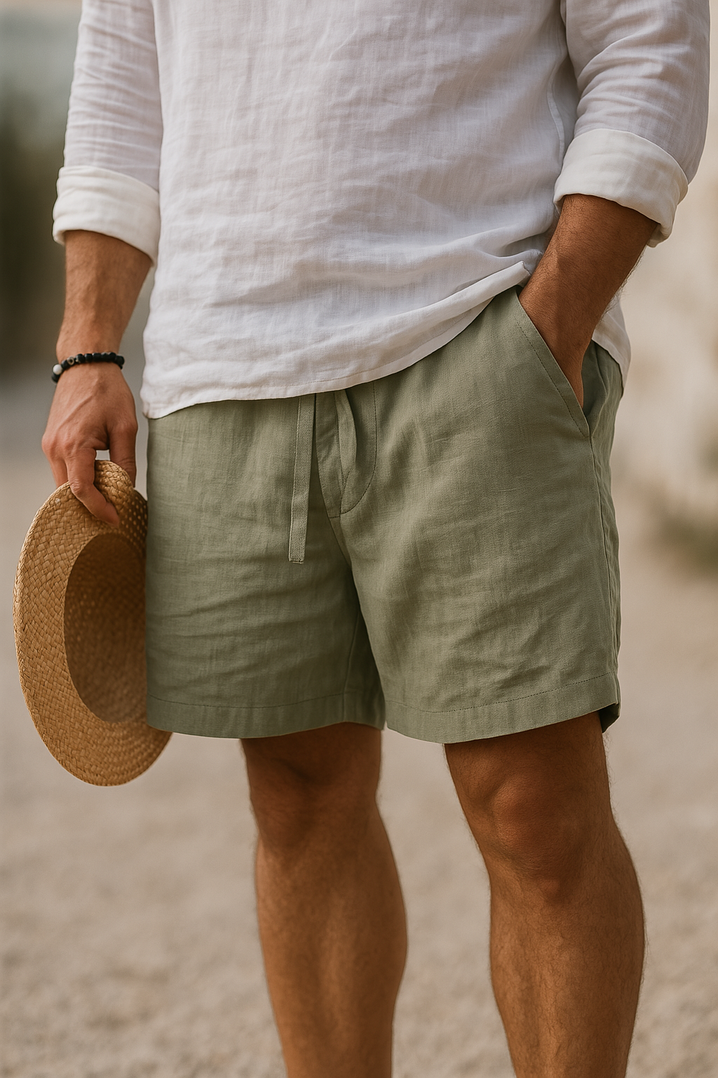 Mens Cotton Linen Shorts Comfortable Fit