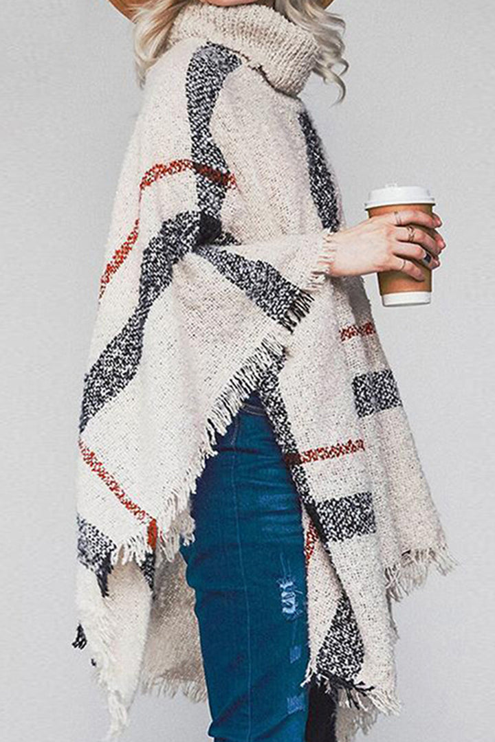 Womens Poncho Cape with Tassel Edge Boatneck - BritishMode