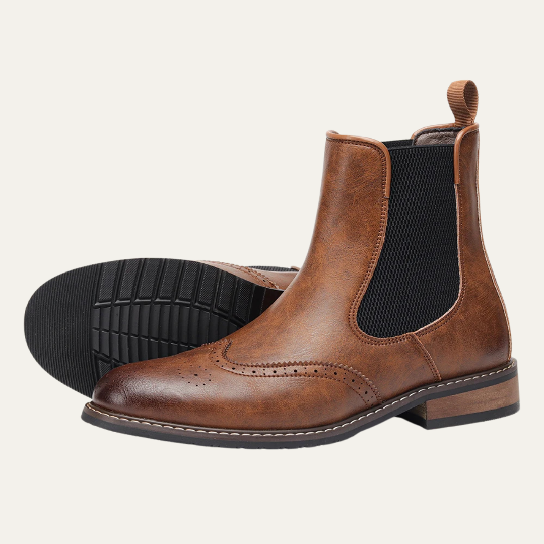 Mens Leather Chelsea Boots with Elastic Side Panels