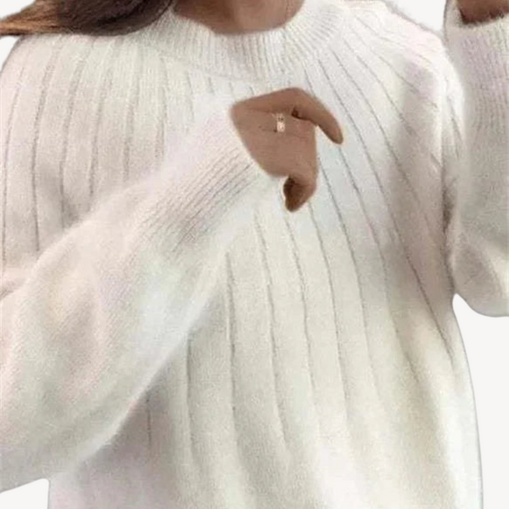 Womens Wool Blend Ribbed Knit Sweater Crewneck