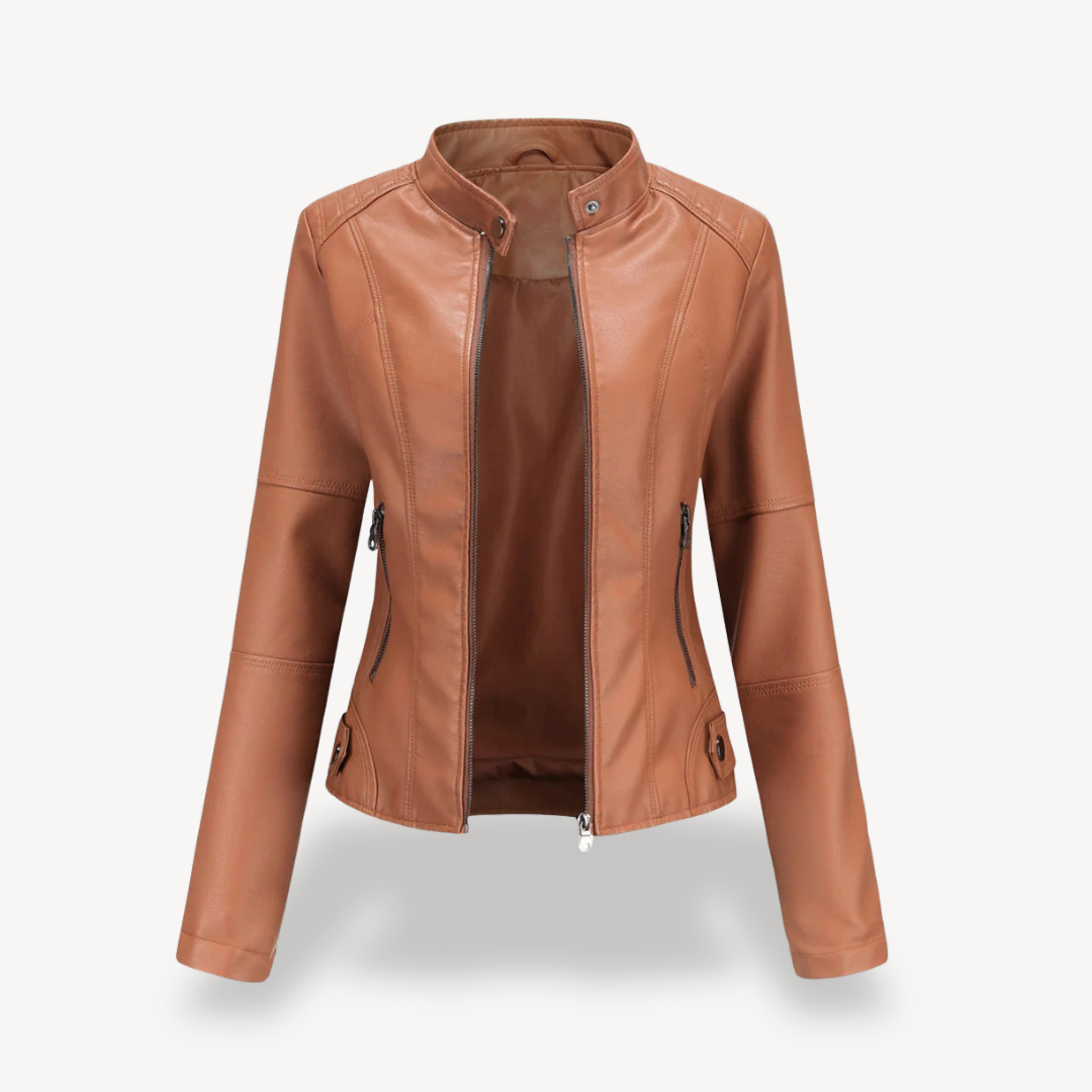 Womens Biker Jacket Faux Leather Slim Fit