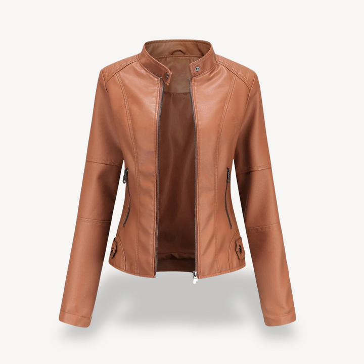 Womens Biker Jacket Faux Leather Slim Fit