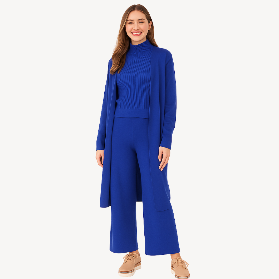 Womens Ribbed Knit Set Three-Piece Comfortable Fit - BritishMode