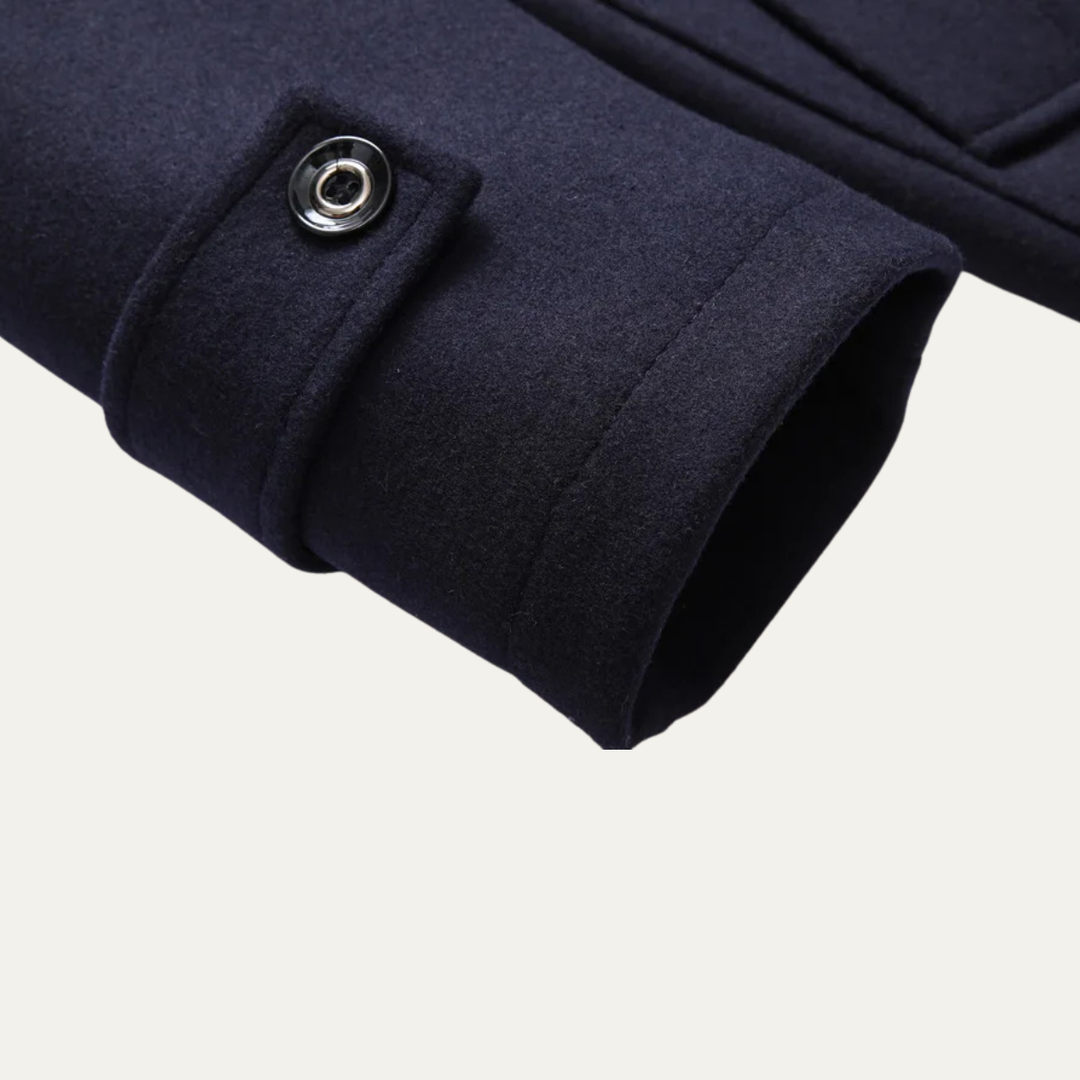 Mens Wool Blend Trench Coat with Lapel Collar Long Fit