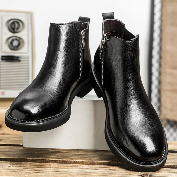 Mens Leather Ankle Boots Classic Side Zip