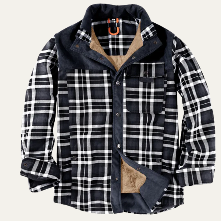 Mens Insulated Flannel Shacket with Faux Fur Lining Relaxed Fit
