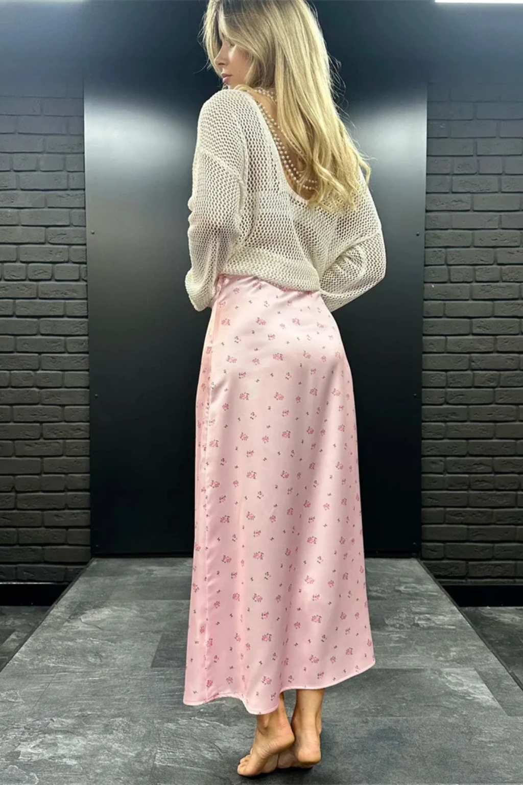 Womens Satin Maxi Skirt Floral Print Bias Cut