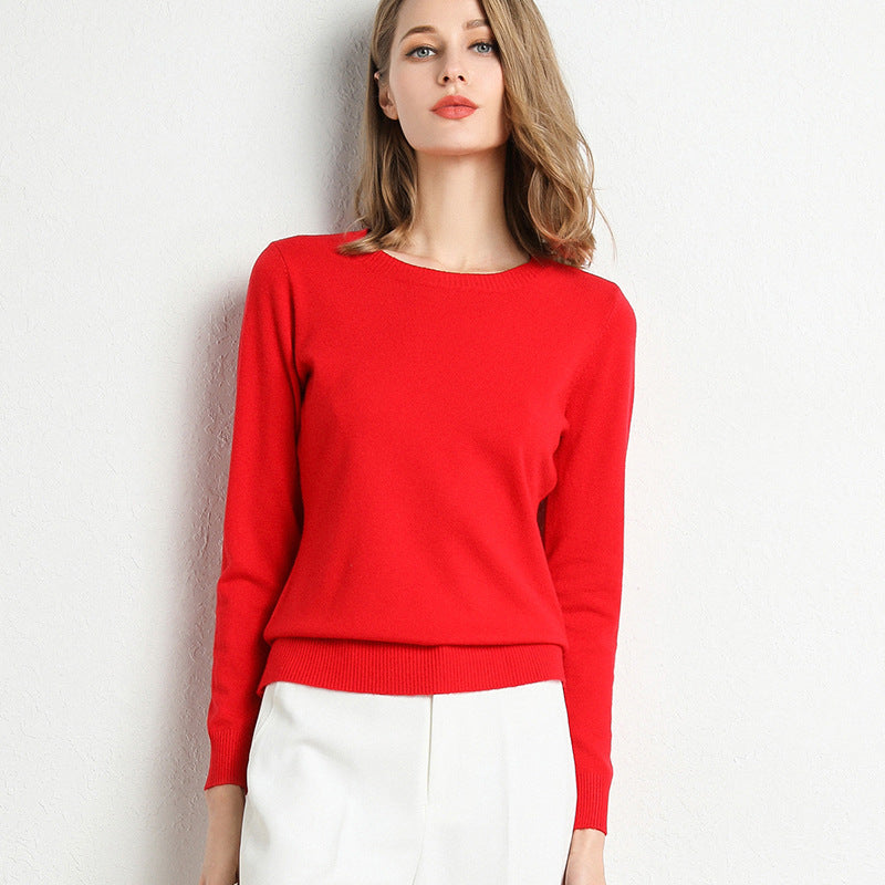 Womens Wool Sweater Crew Neck Cozy Fit - BritishMode