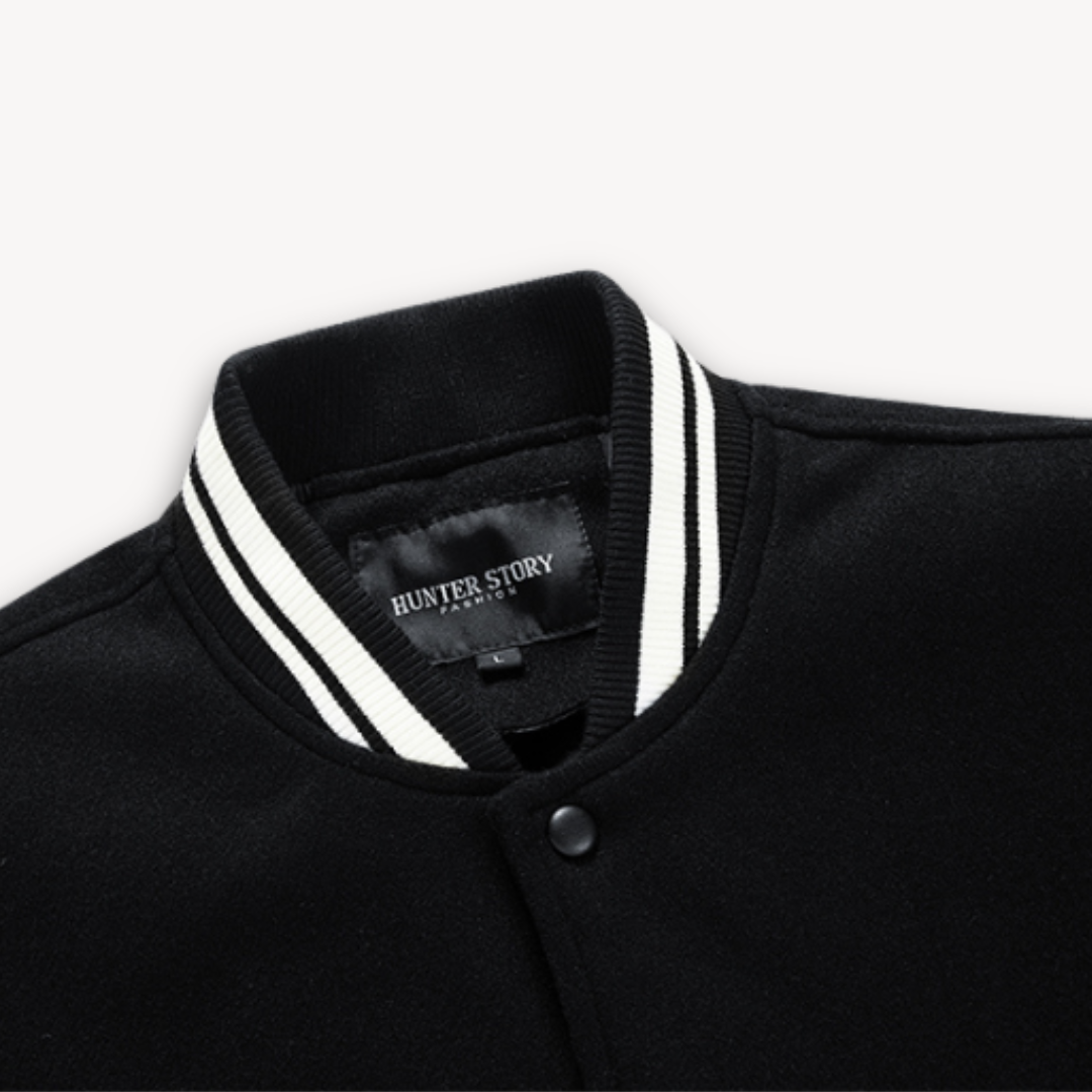 Mens Varsity Jacket Wool Blend with Faux Leather Sleeves Classic Fit