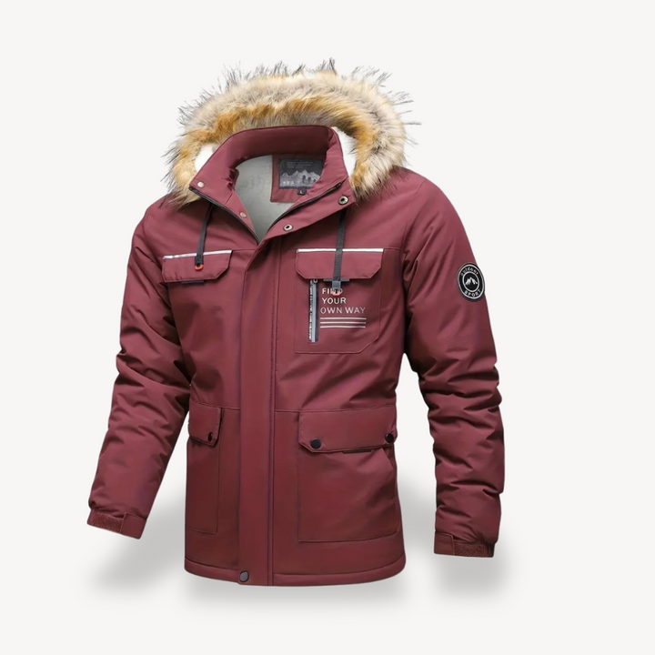 Mens Insulated Puffer Jacket with Detachable Faux Fur Hood