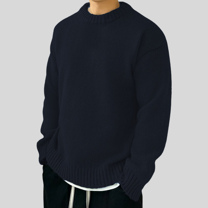 Mens Rib Knit Sweater Heavy Oversized Crew Neck