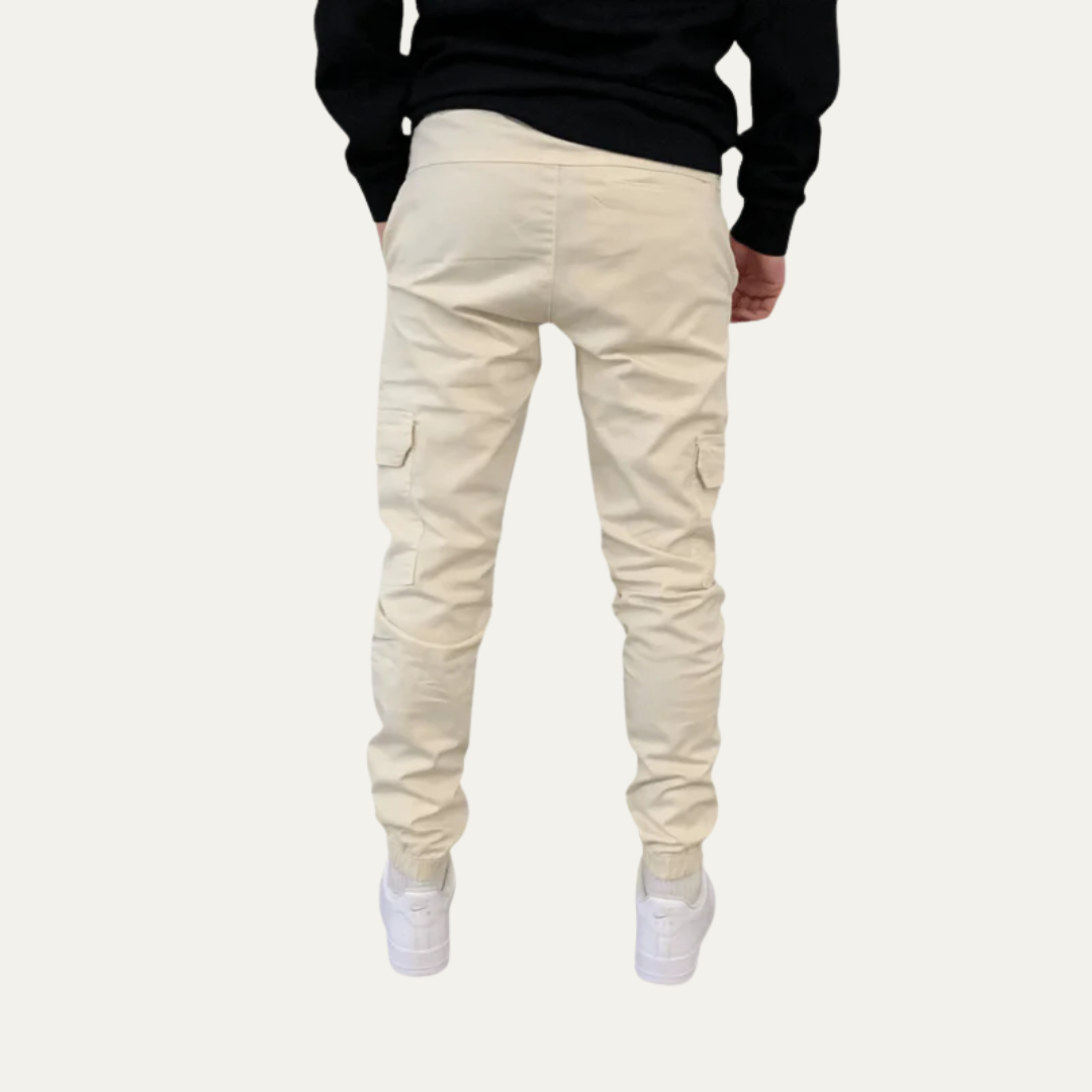 Mens Cargo Jogger Pants Cotton Tapered Fit with Flap Pockets
