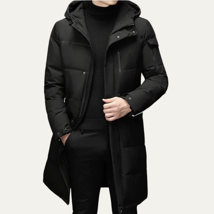 Mens Quilted Puffer Coat Long Fit with Hood