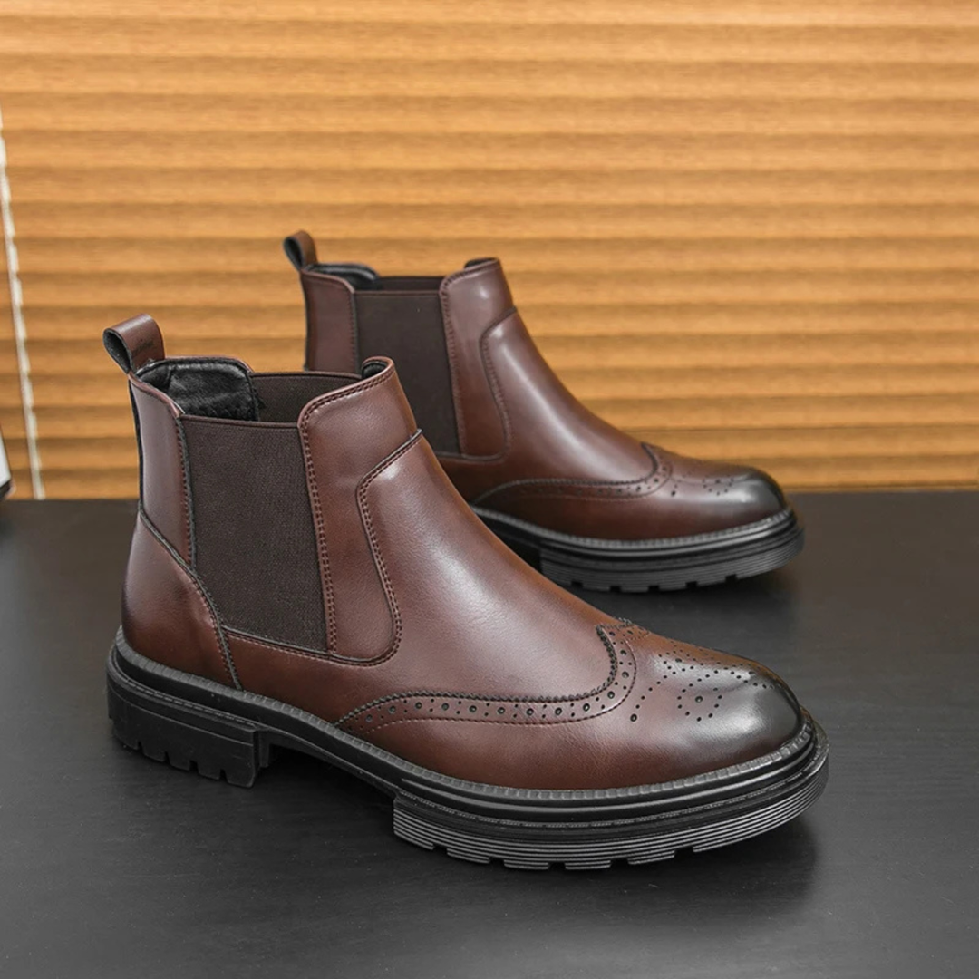 Mens Dress Chelsea Boots Leather Retro Anti-Slip Sole - BritishMode