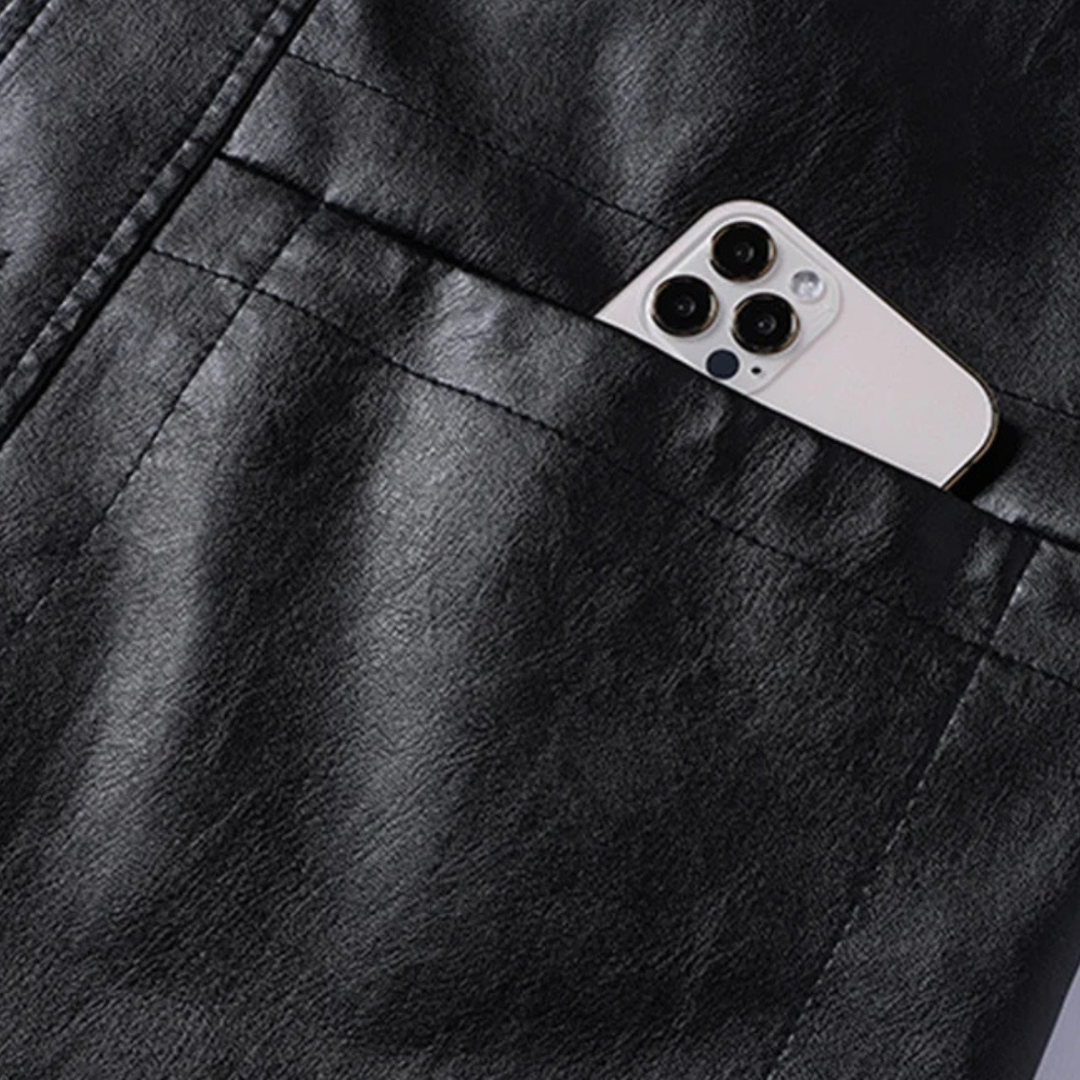 Mens Leather Button-Up Jacket Winter Style