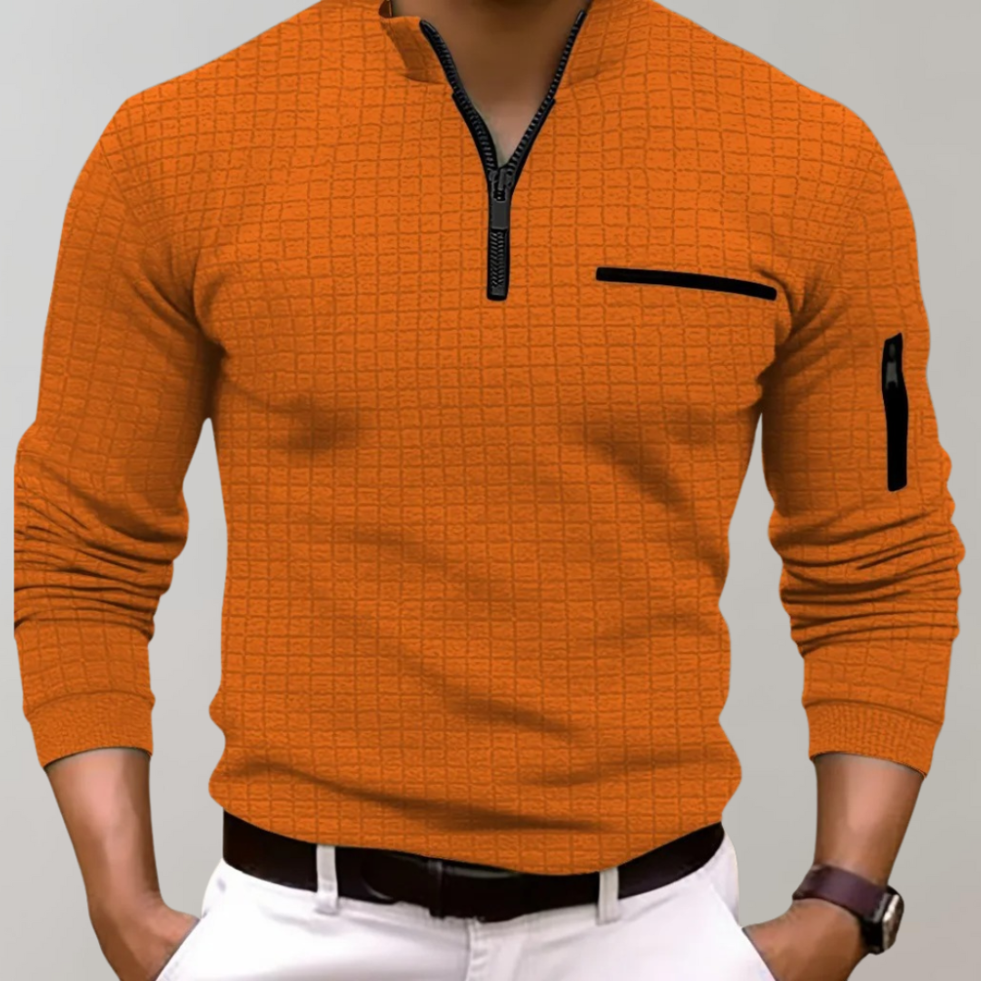 Mens Quarter Zip Pullover Grid Pattern Casual Fit