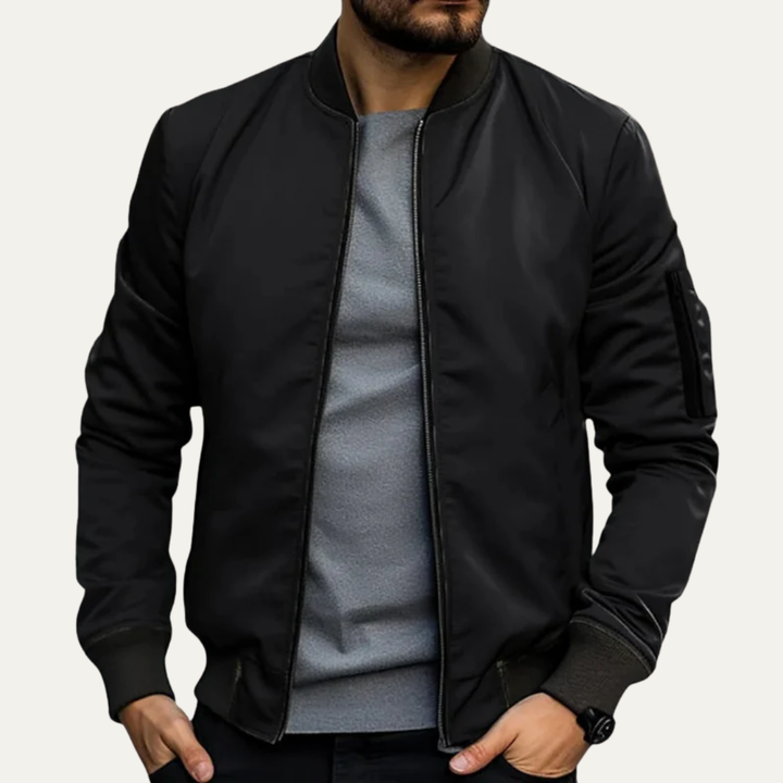 Mens Bomber Jacket Smooth Fabric Modern Fit