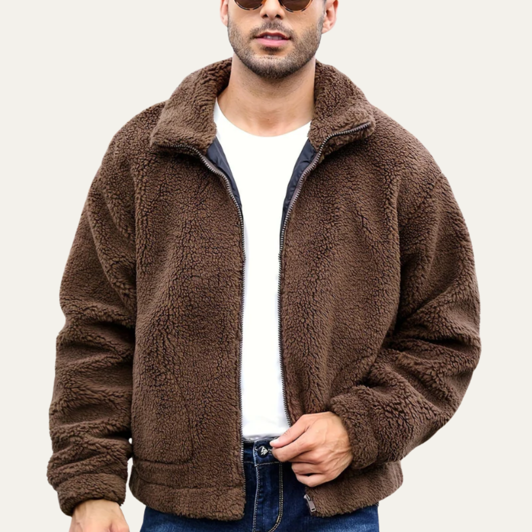 Mens Casual Jacket Fleece Sheepskin Look