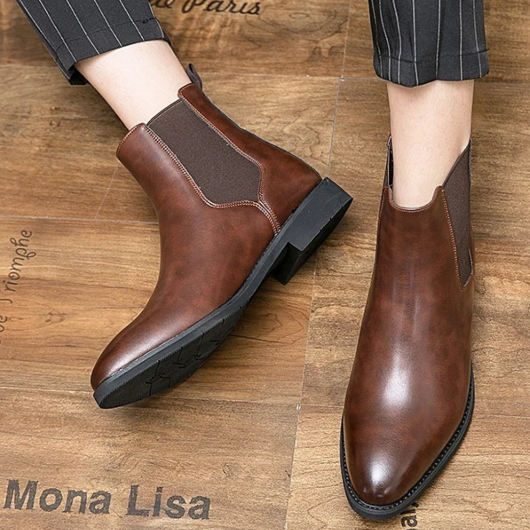 Mens Ankle Boots Leather Slip-On Classic