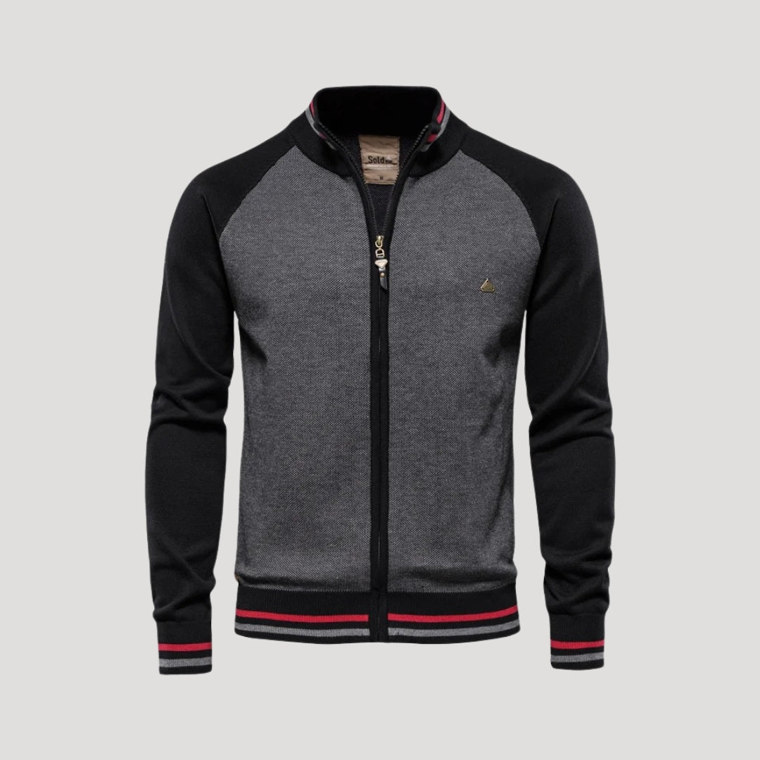 Mens Sweater Jacket Zip-Up Dual Tone Classic Fit