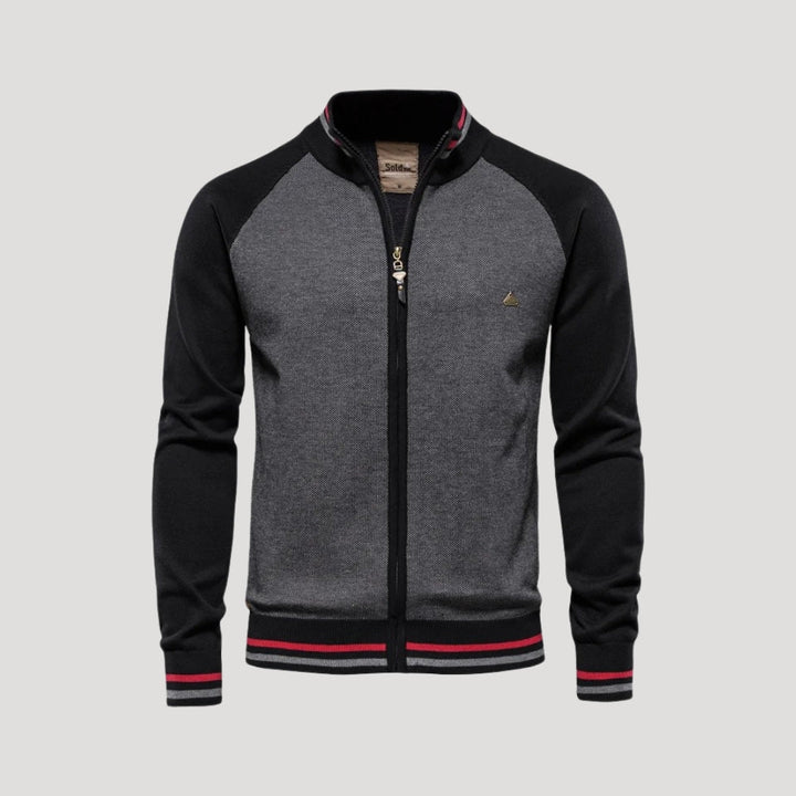 Mens Sweater Jacket Zip-Up Dual Tone Classic Fit