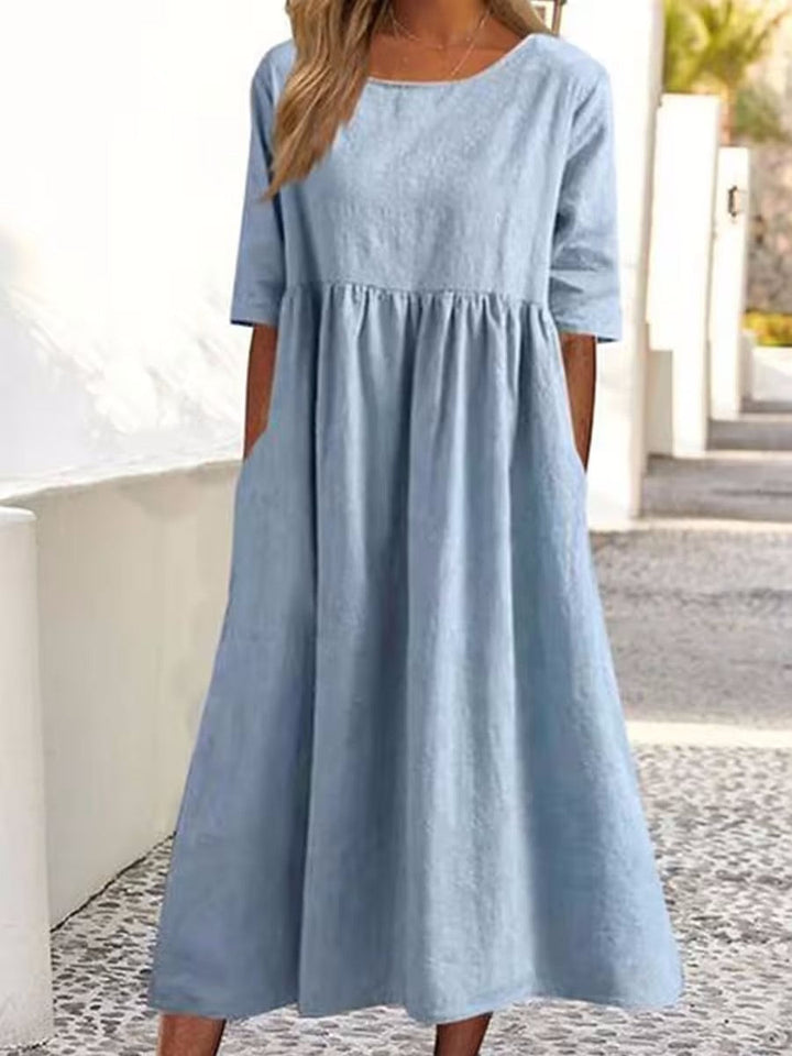 Womens Casual Midi Dress Short Sleeve Lightweight