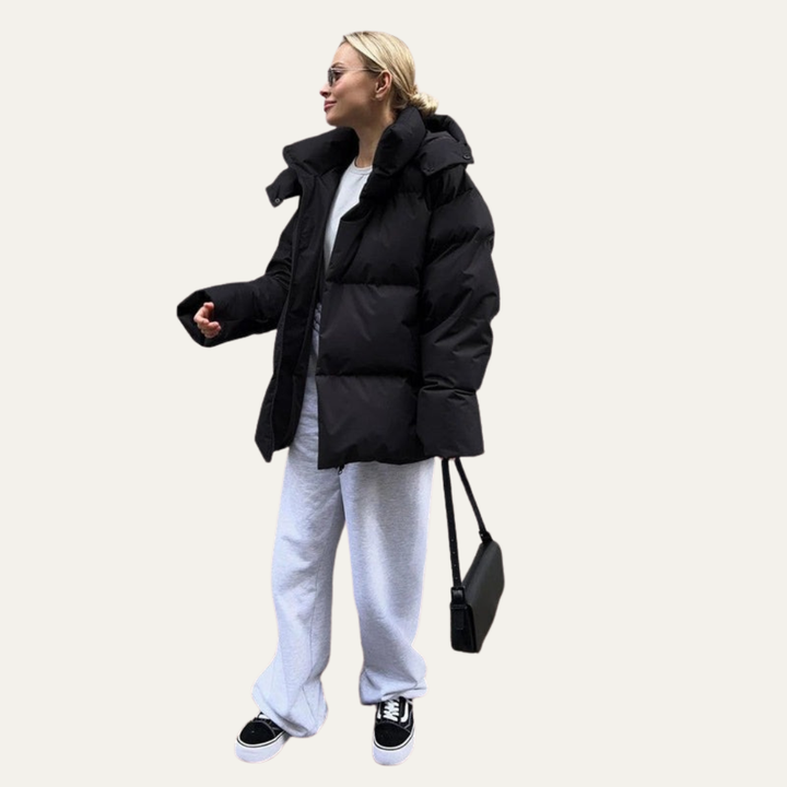 Womens Cropped Puffer Jacket High Neck Oversized Fit