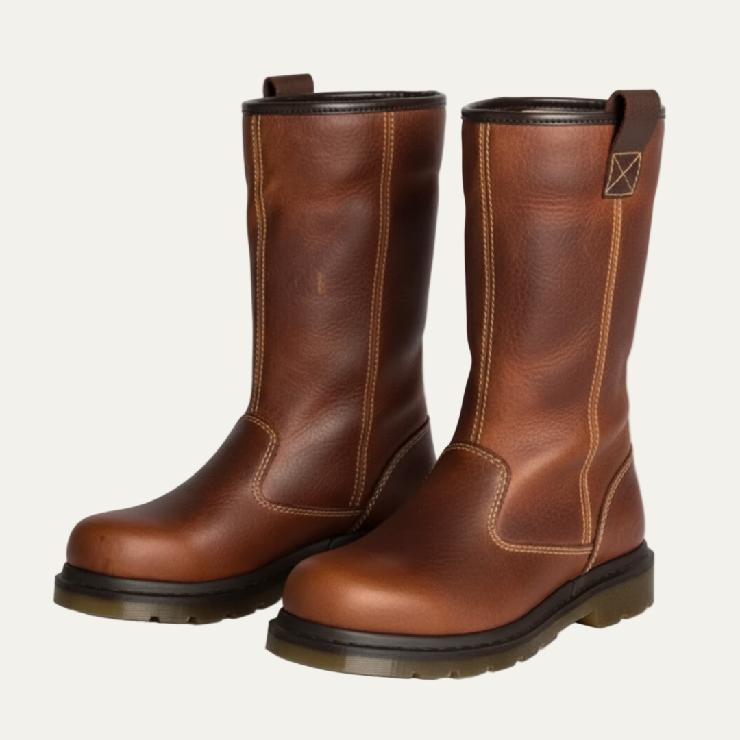 Mens Leather Pull-On Mid-Calf Work Boots Smooth - BritishMode