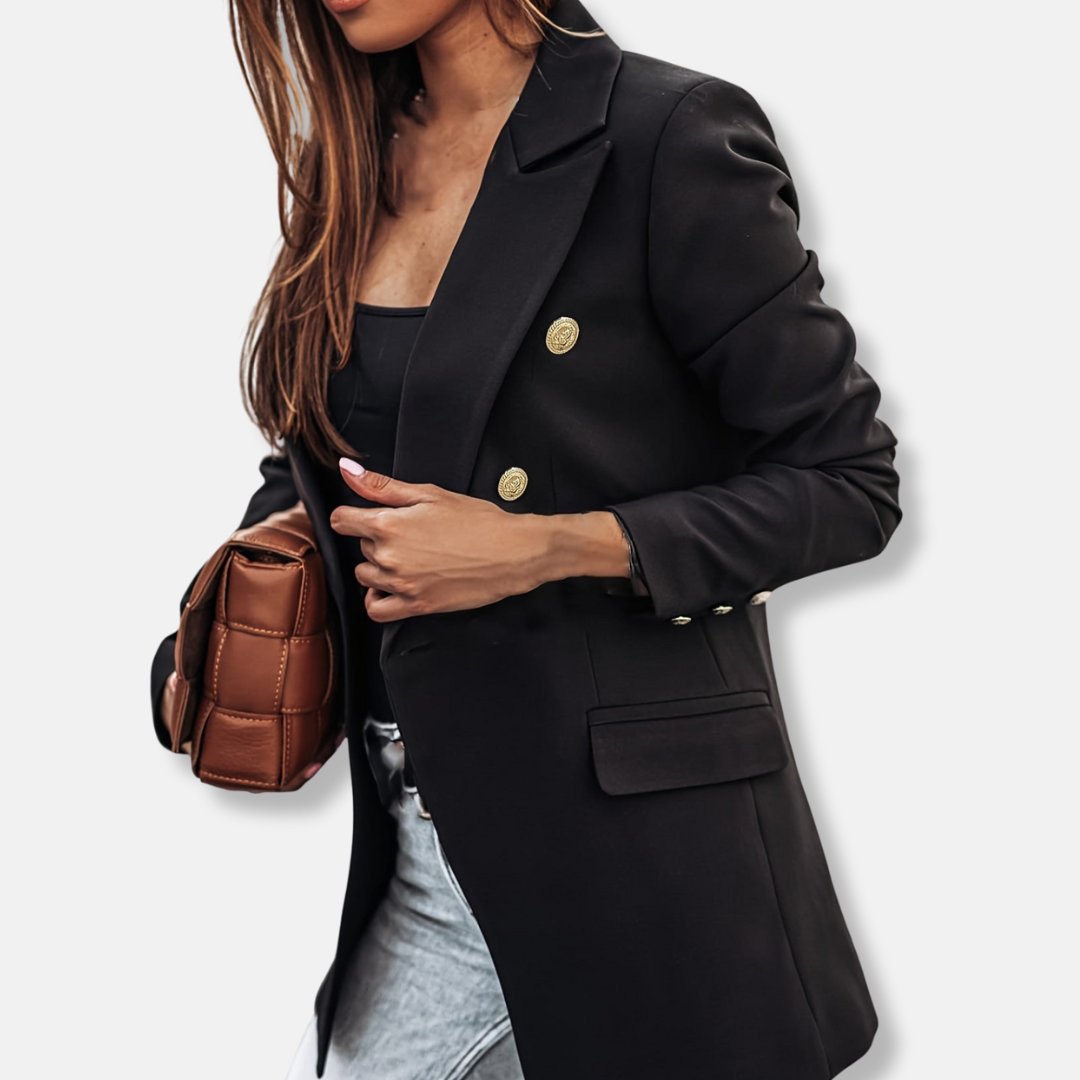 Womens Tailored Blazer Double-Breasted Button Front - BritishMode
