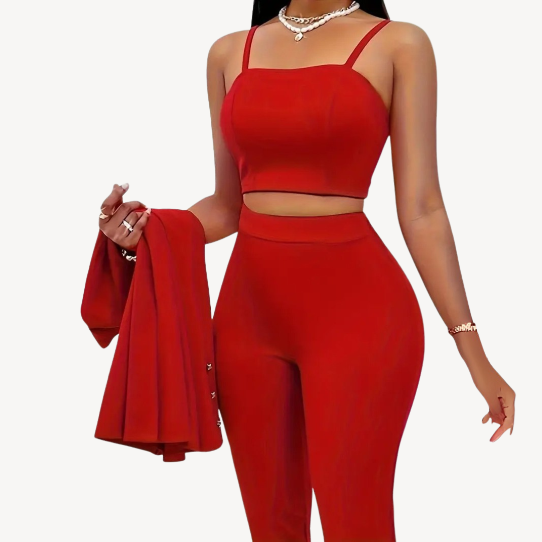 Womens Tailored Blazer and Pant Set Structured Fit