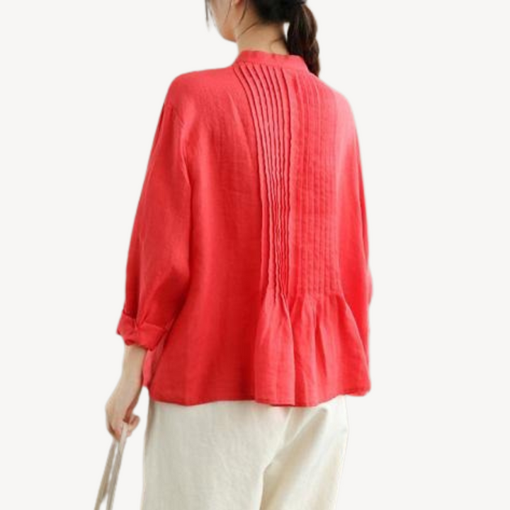 Womens Blouse Linen Pleated Relaxed Fit