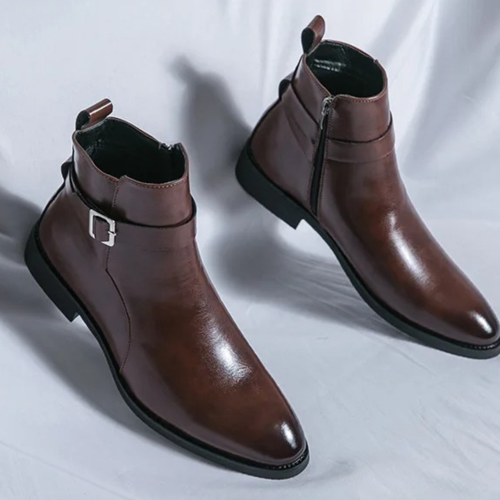 Mens Leather Ankle Boots with Side Zip Non-Slip Sole