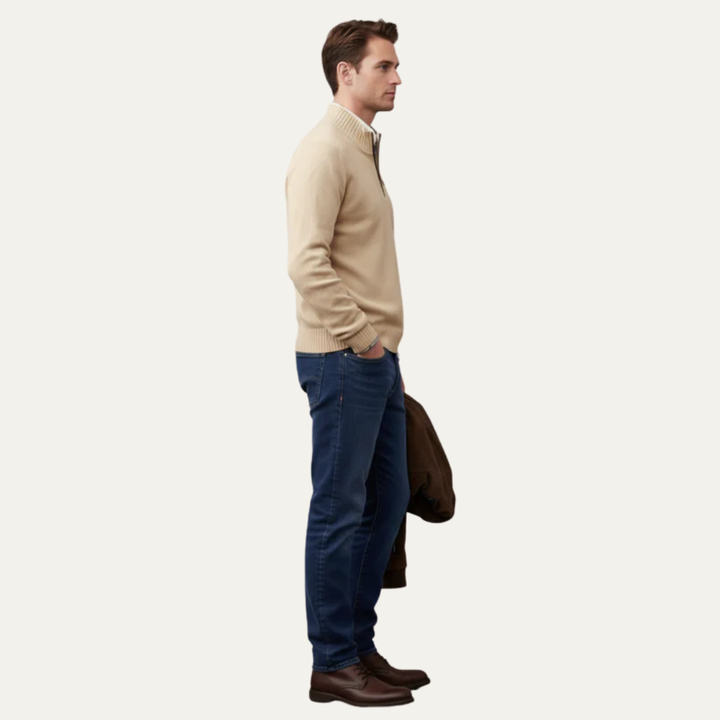 Mens Knit Sweater High Collar Quarter Zip